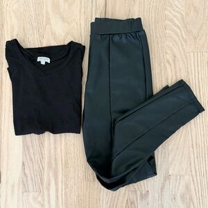 Splendid BUNDLE! - Girls Black Faux Leather Legging / Pants + V neck T -Size 7/8